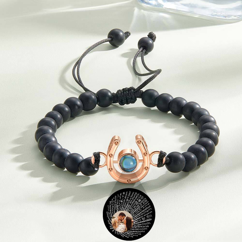 Personalized Horseshoe Charm Photo Projection Beads Bracelet Gift for Horse Lovers - PhotoBoxer
