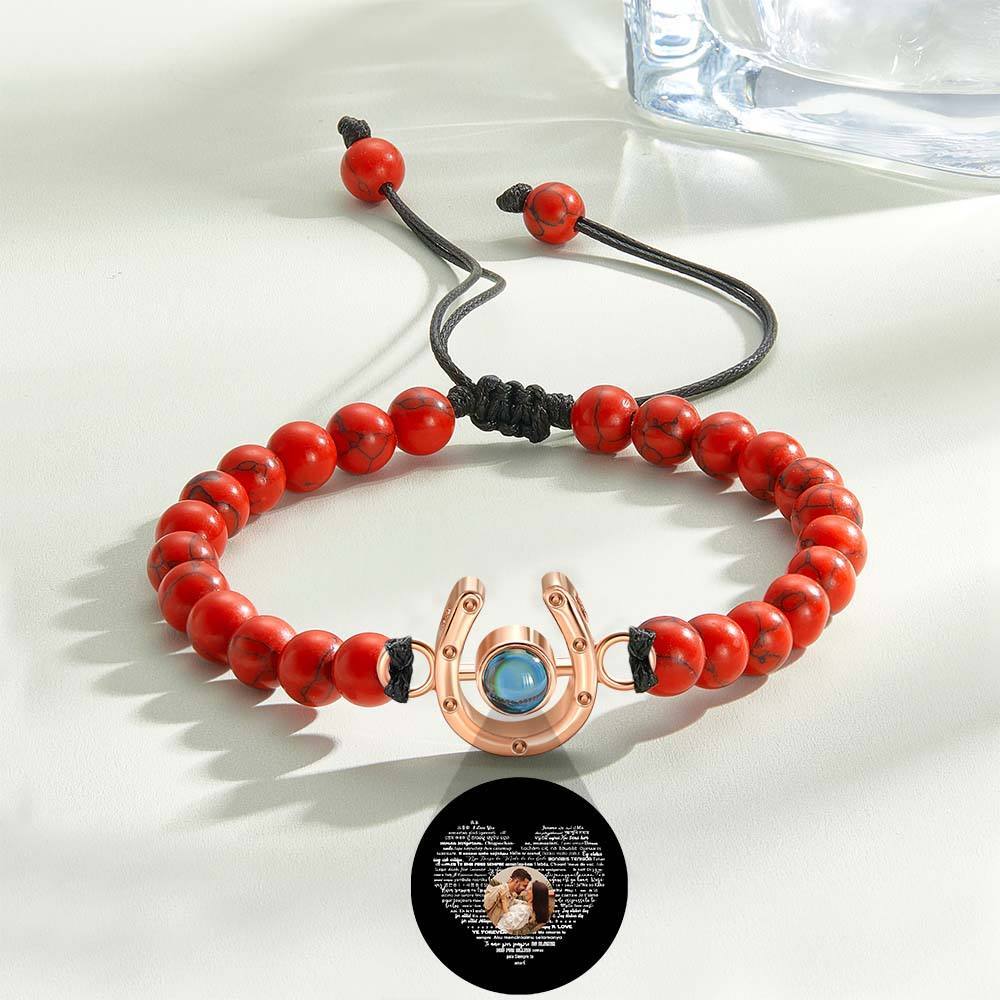 Personalized Horseshoe Charm Photo Projection Beads Bracelet Gift for Horse Lovers - PhotoBoxer