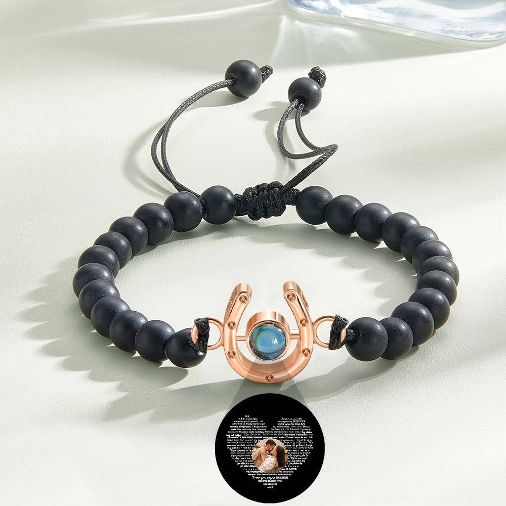 Personalized Horseshoe Charm Photo Projection Beads Bracelet Gift for Horse Lovers - PhotoBoxer