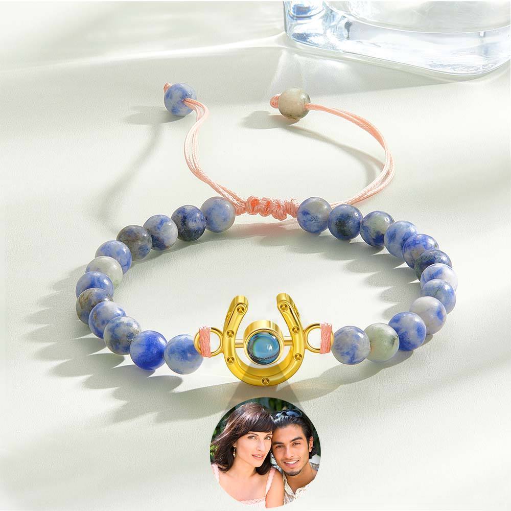 Personalized Horseshoe Charm Photo Projection Beads Bracelet Gift for Horse Lovers - PhotoBoxer