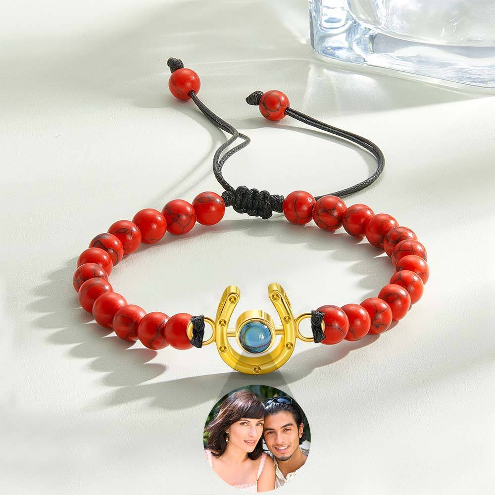 Personalized Horseshoe Charm Photo Projection Beads Bracelet Gift for Horse Lovers - PhotoBoxer