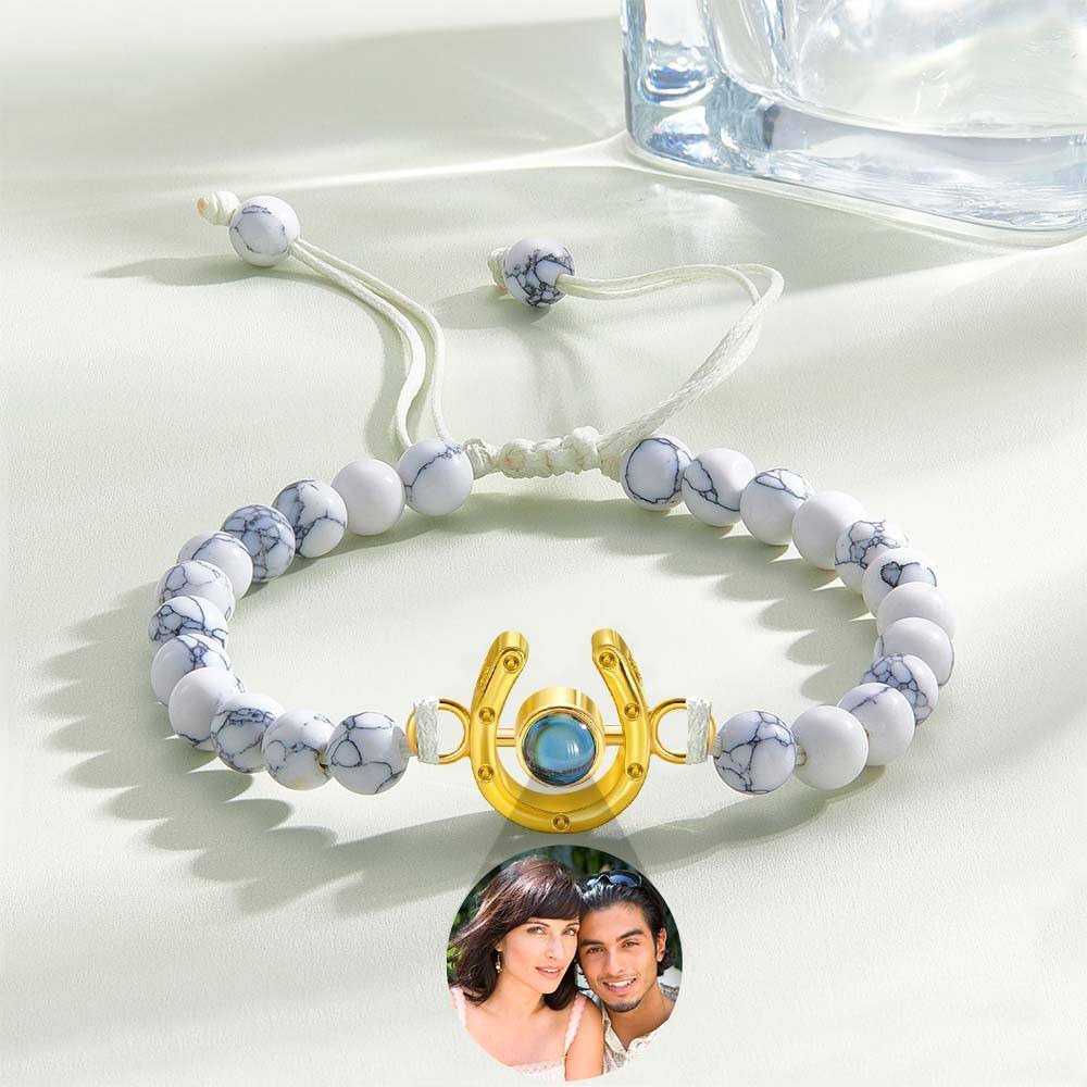 Personalized Horseshoe Charm Photo Projection Beads Bracelet Gift for Horse Lovers - PhotoBoxer