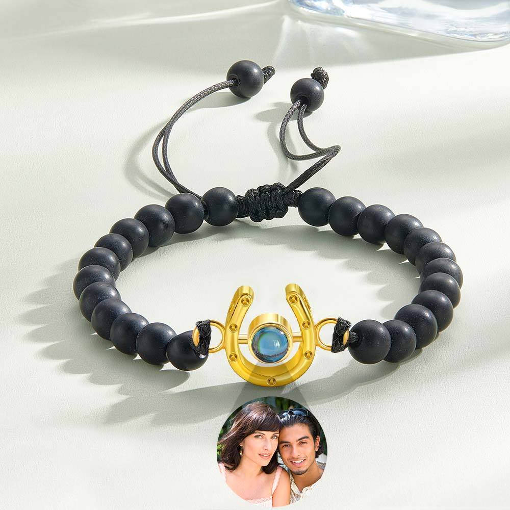 Personalized Horseshoe Charm Photo Projection Beads Bracelet Gift for Horse Lovers - PhotoBoxer