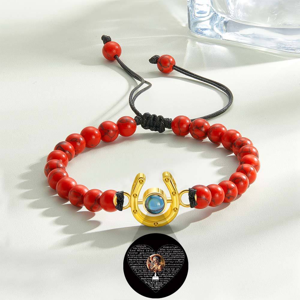 Personalized Horseshoe Charm Photo Projection Beads Bracelet Gift for Horse Lovers - PhotoBoxer