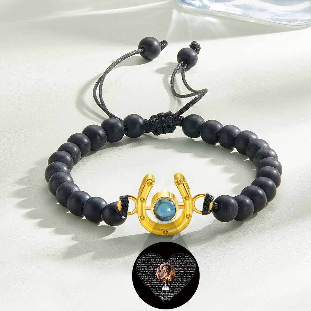 Personalized Horseshoe Charm Photo Projection Beads Bracelet Gift for Horse Lovers - PhotoBoxer
