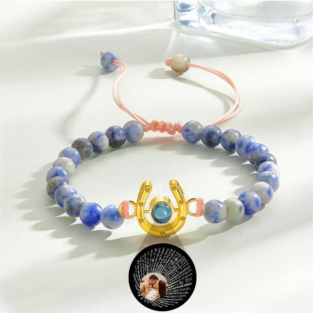 Personalized Horseshoe Charm Photo Projection Beads Bracelet Gift for Horse Lovers - PhotoBoxer