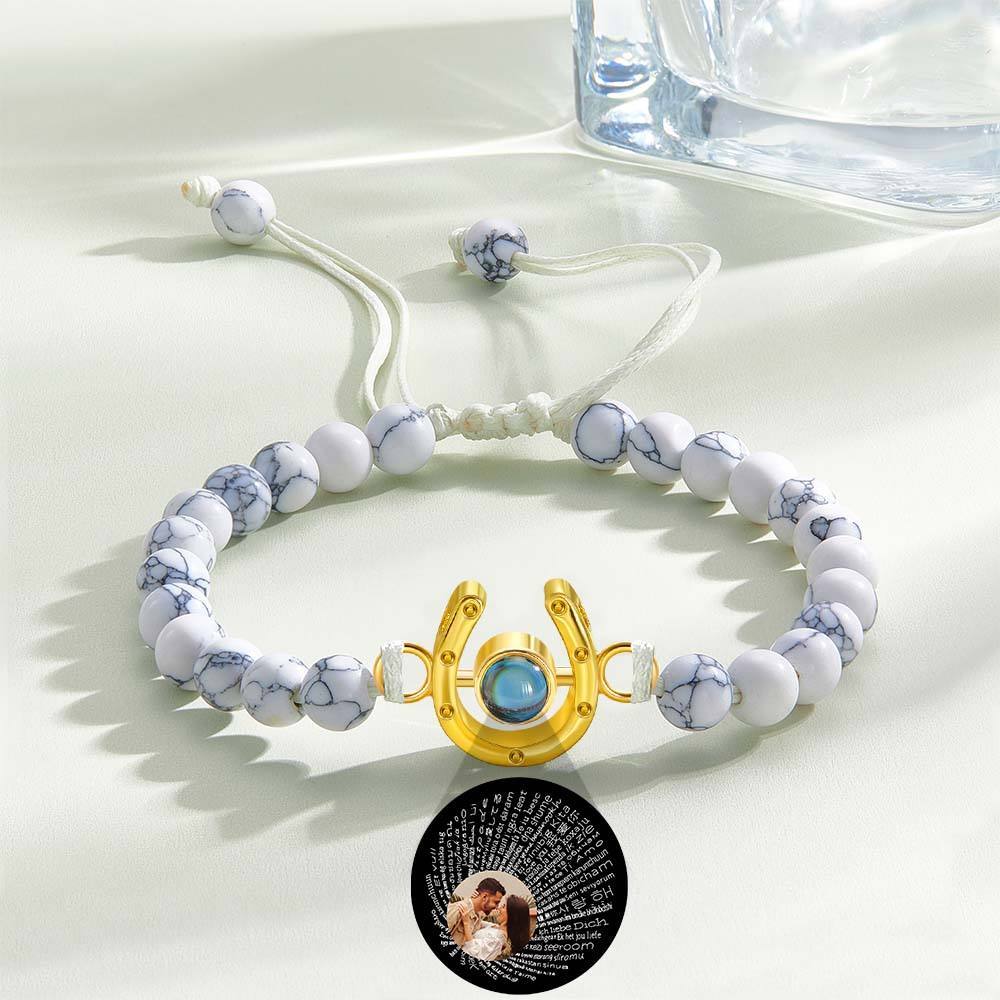 Personalized Horseshoe Charm Photo Projection Beads Bracelet Gift for Horse Lovers - PhotoBoxer