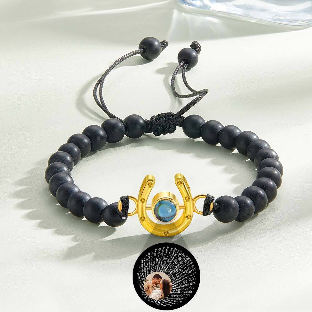 Personalized Horseshoe Charm Photo Projection Beads Bracelet Gift for Horse Lovers - PhotoBoxer
