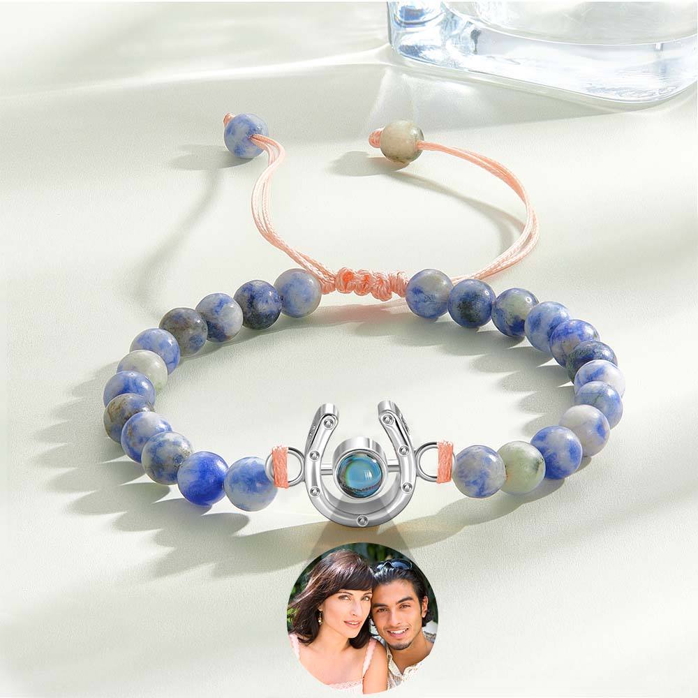 Personalized Horseshoe Charm Photo Projection Beads Bracelet Gift for Horse Lovers - PhotoBoxer