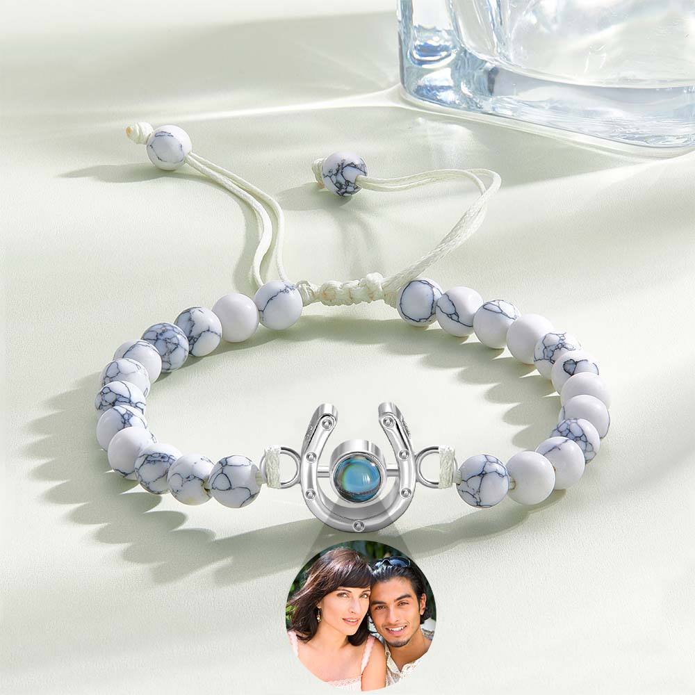 Personalized Horseshoe Charm Photo Projection Beads Bracelet Gift for Horse Lovers - PhotoBoxer