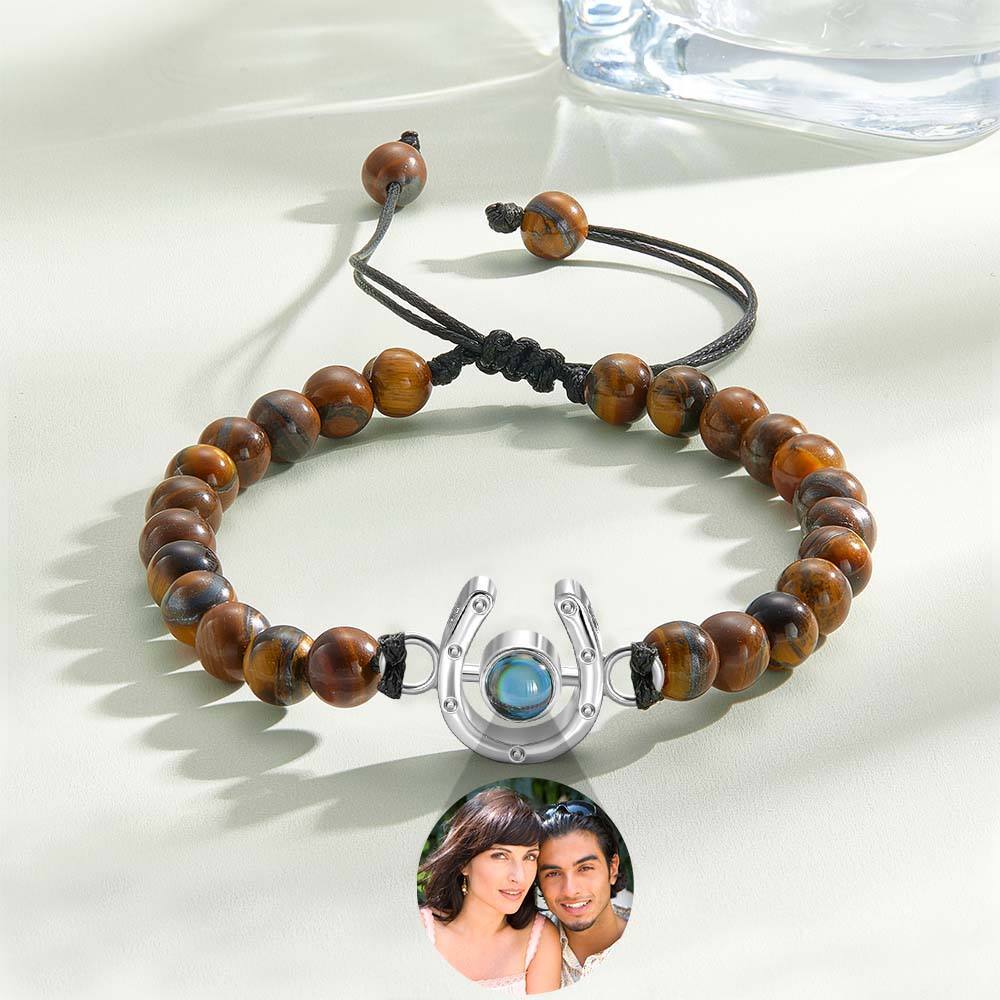 Personalized Horseshoe Charm Photo Projection Beads Bracelet Gift for Horse Lovers - PhotoBoxer