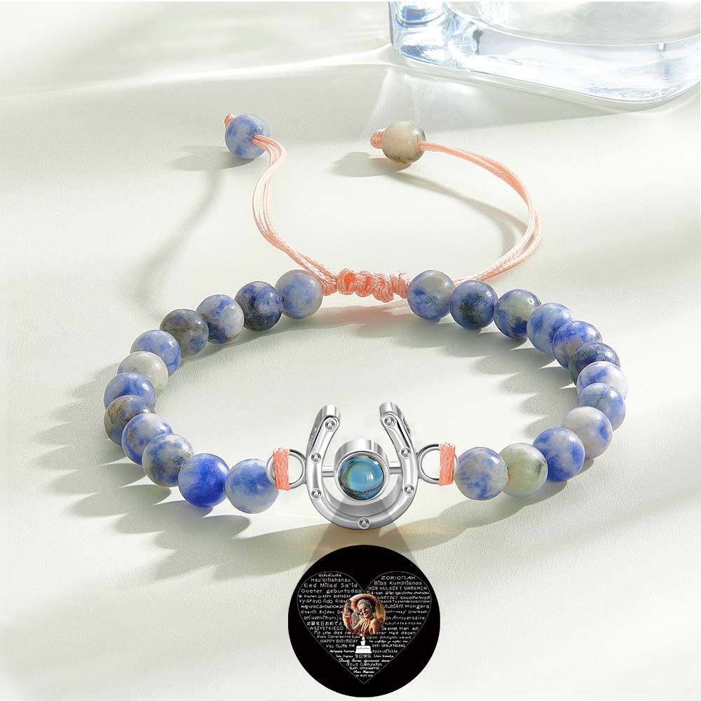 Personalized Horseshoe Charm Photo Projection Beads Bracelet Gift for Horse Lovers - PhotoBoxer
