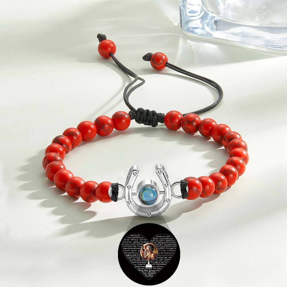 Personalized Horseshoe Charm Photo Projection Beads Bracelet Gift for Horse Lovers - PhotoBoxer