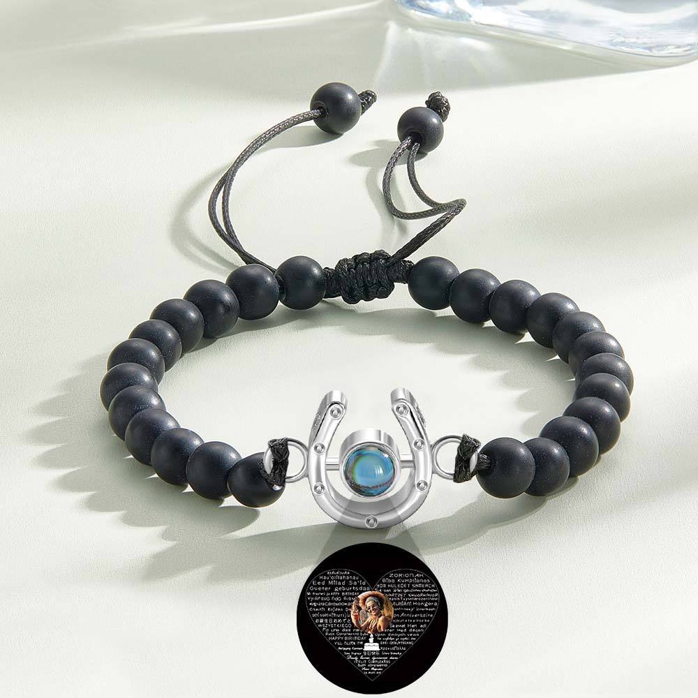 Personalized Horseshoe Charm Photo Projection Beads Bracelet Gift for Horse Lovers - PhotoBoxer