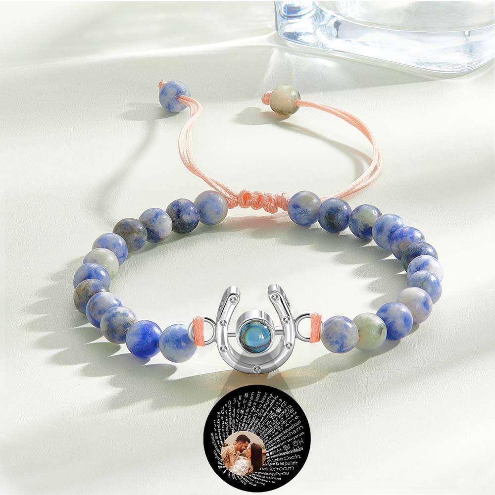 Personalized Horseshoe Charm Photo Projection Beads Bracelet Gift for Horse Lovers - PhotoBoxer