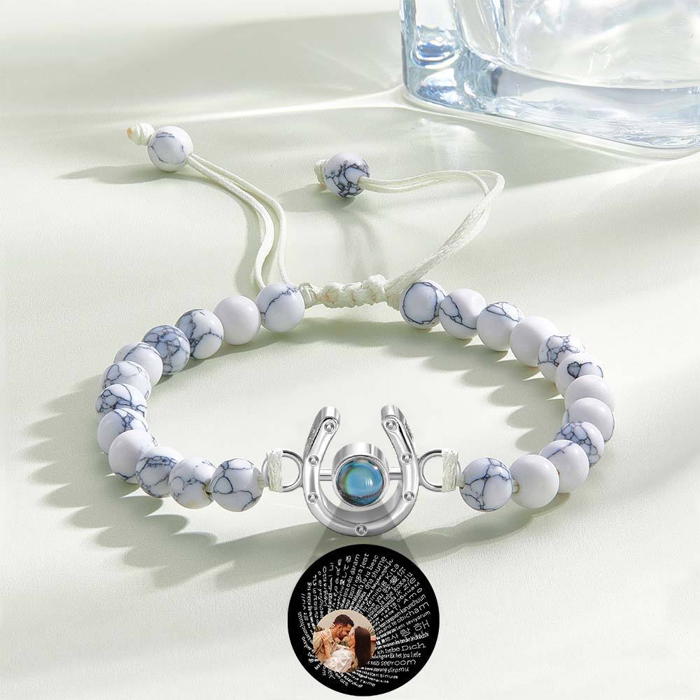 Personalized Horseshoe Charm Photo Projection Beads Bracelet Gift for Horse Lovers - PhotoBoxer