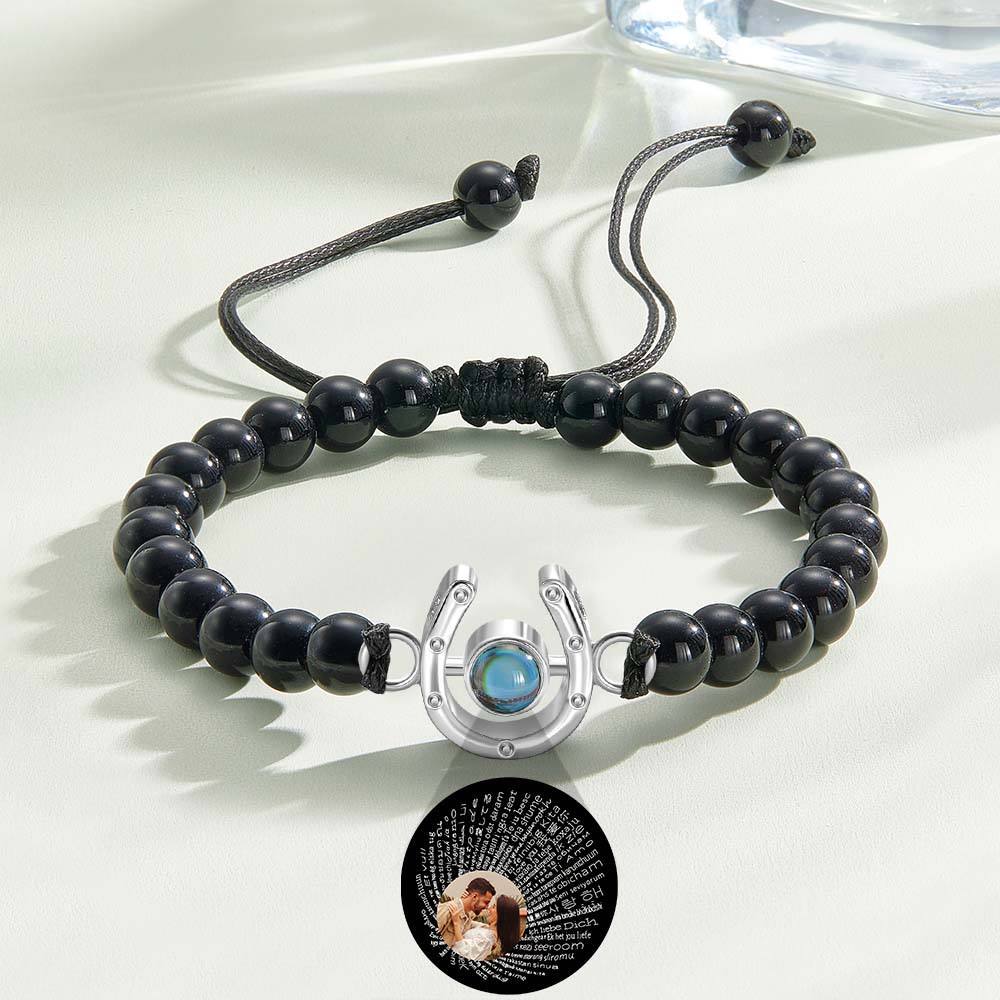 Personalized Horseshoe Charm Photo Projection Beads Bracelet Gift for Horse Lovers - PhotoBoxer