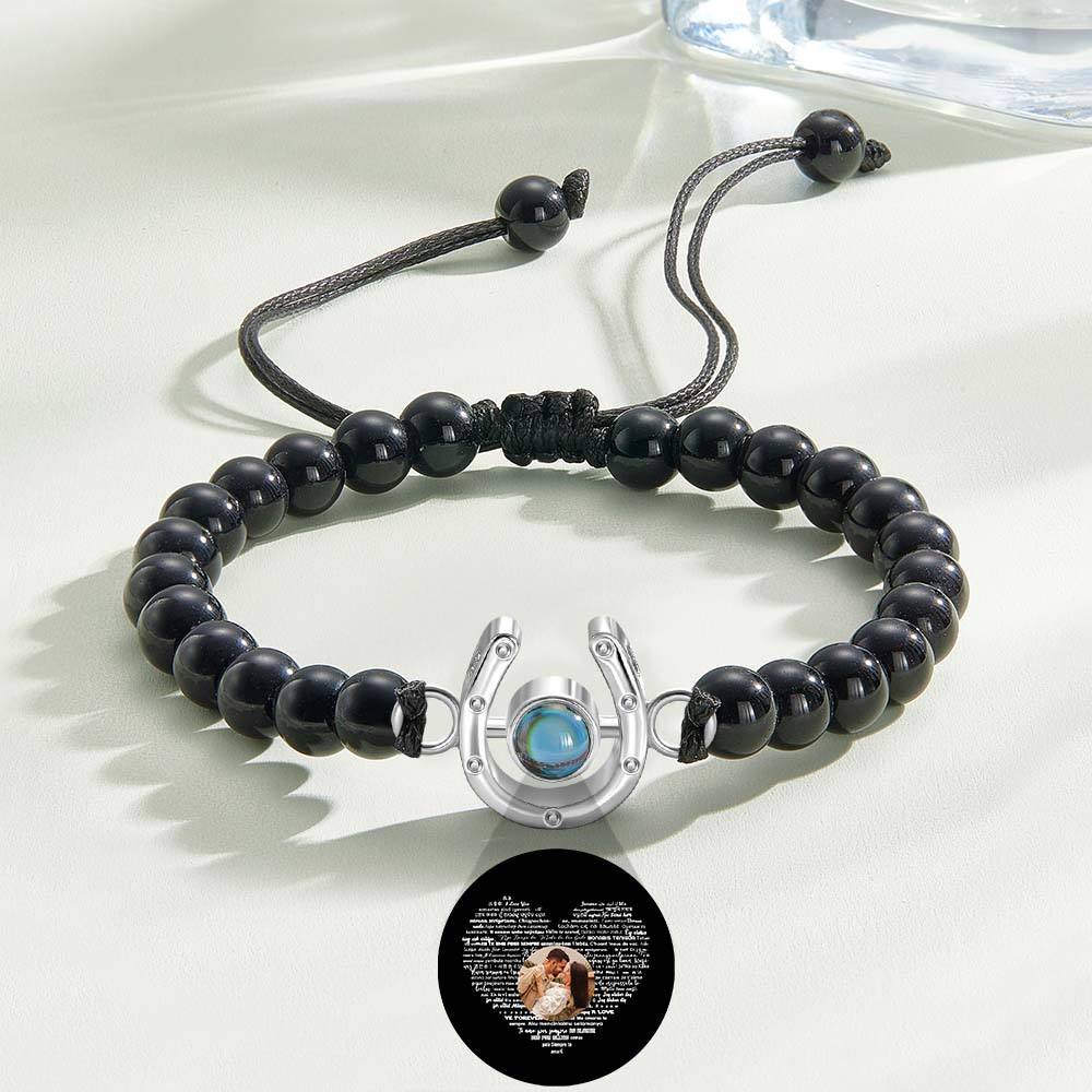 Personalized Horseshoe Charm Photo Projection Beads Bracelet Gift for Horse Lovers - PhotoBoxer