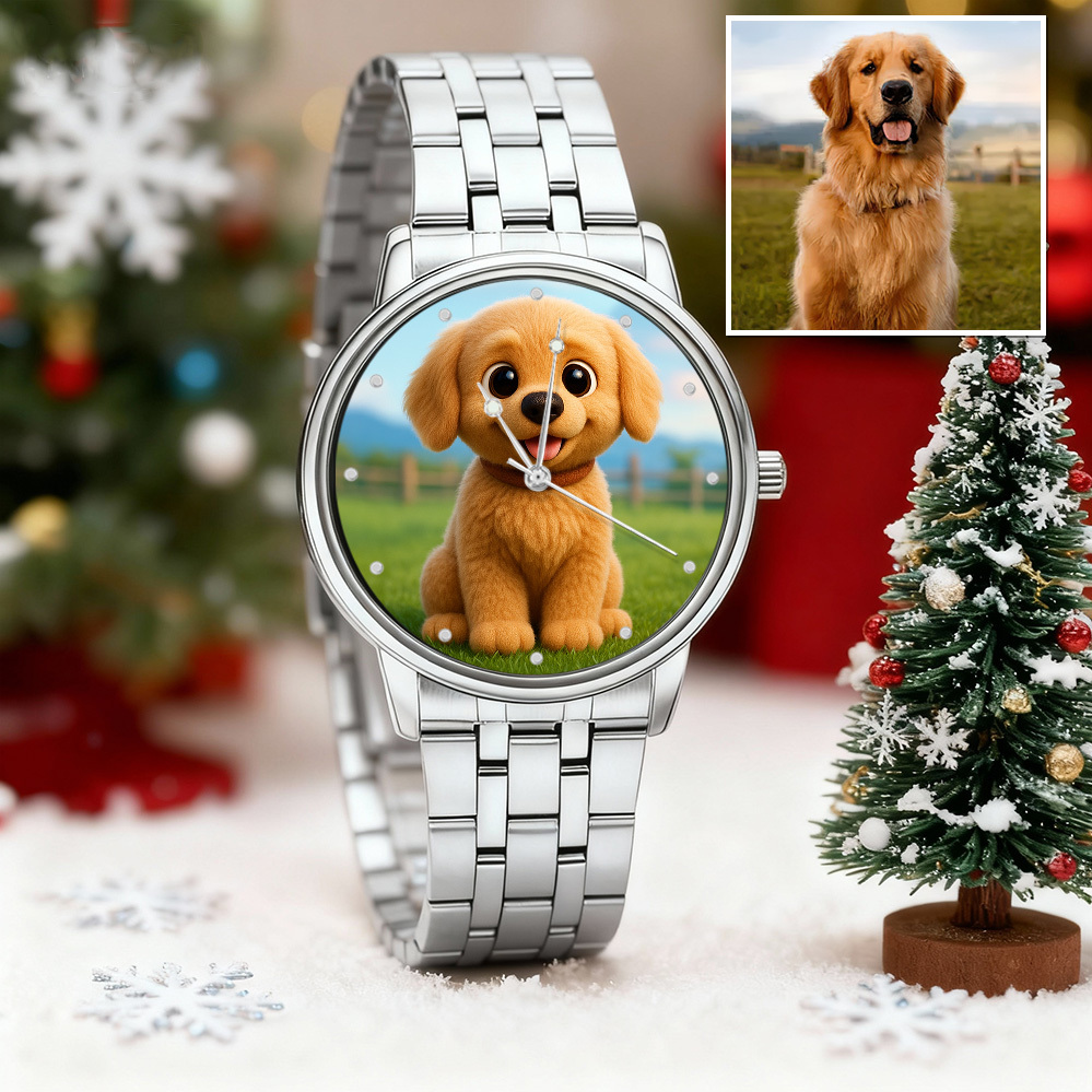 Custom Pixar-Style Plush Portrait Watch|Personalized Cartoon Photo Watch|Unique Gift for Family, Couple, Friend - PhotoBoxer