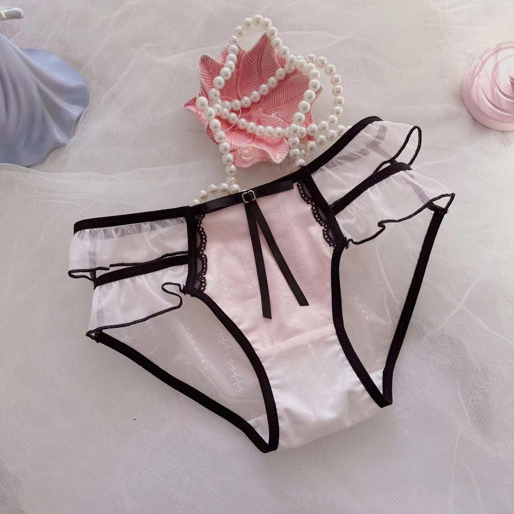Japanese Petty Bourgeoisie Style Sexy Transparent Lotus Leaf Princess Student Mid-Waist Triangle Girl Cute Ladies Lace Panties - PhotoBoxer