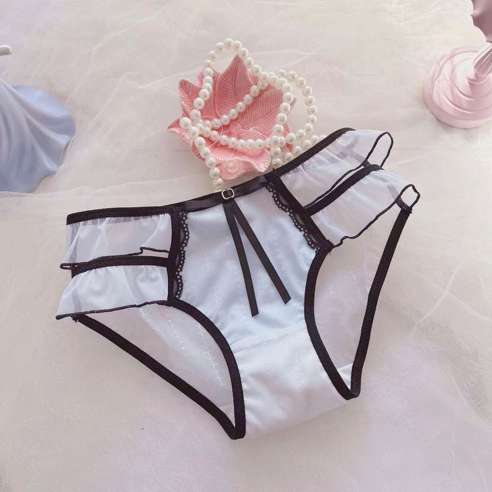 Japanese Petty Bourgeoisie Style Sexy Transparent Lotus Leaf Princess Student Mid-Waist Triangle Girl Cute Ladies Lace Panties - PhotoBoxer