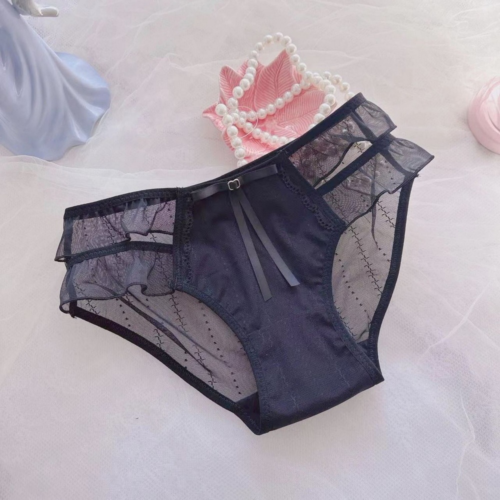 Japanese Petty Bourgeoisie Style Sexy Transparent Lotus Leaf Princess Student Mid-Waist Triangle Girl Cute Ladies Lace Panties - PhotoBoxer