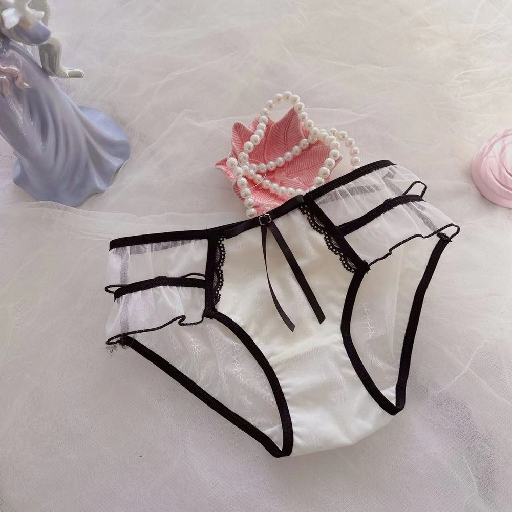 Japanese Petty Bourgeoisie Style Sexy Transparent Lotus Leaf Princess Student Mid-Waist Triangle Girl Cute Ladies Lace Panties - PhotoBoxer