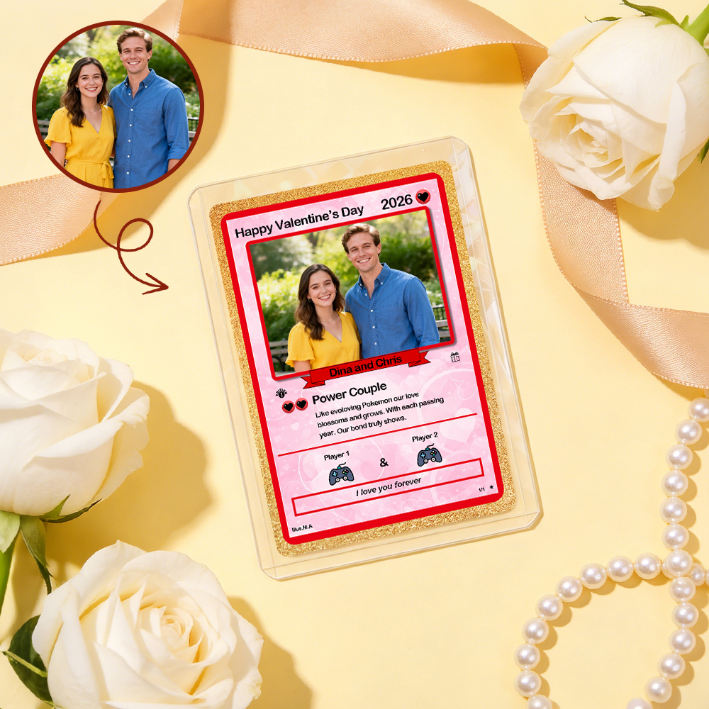 Personalized Valentine’s Day Power Couple Card, Custom Anniversary Card Couple Photo Anime Style, Best Valentine's Day Gift for Lover