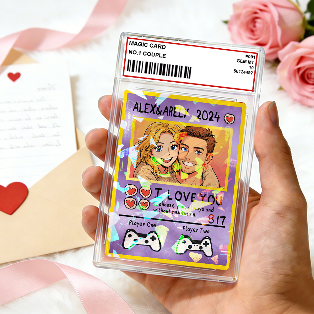 Personalized Valentine’s Day Power Couple Card, Custom Anniversary Card Couple Photo Anime Style, Best Valentine's Day Gift for Lover