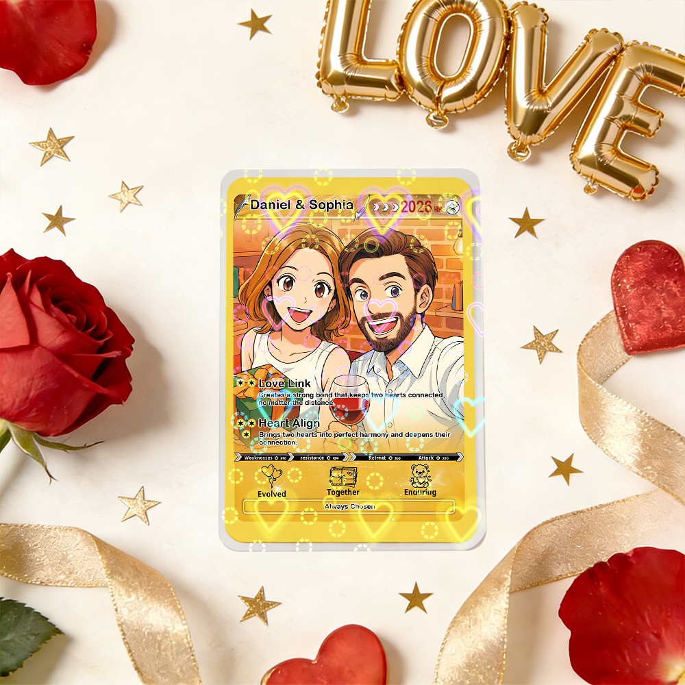 Personalized Valentine’s Day Power Couple Card, Custom Anniversary Card Couple Photo Anime Style, Best Valentine's Day Gift for Lover - PhotoBoxer