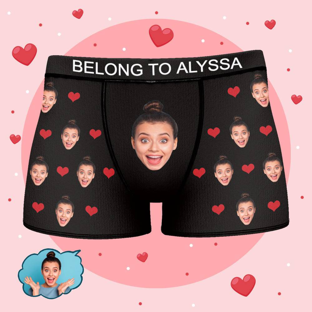 Alyssa - Personalized Property of Name Boxer Custom Name Face Boxer with Text Inscribed Waist Anniversary Gifts for Boyfriend