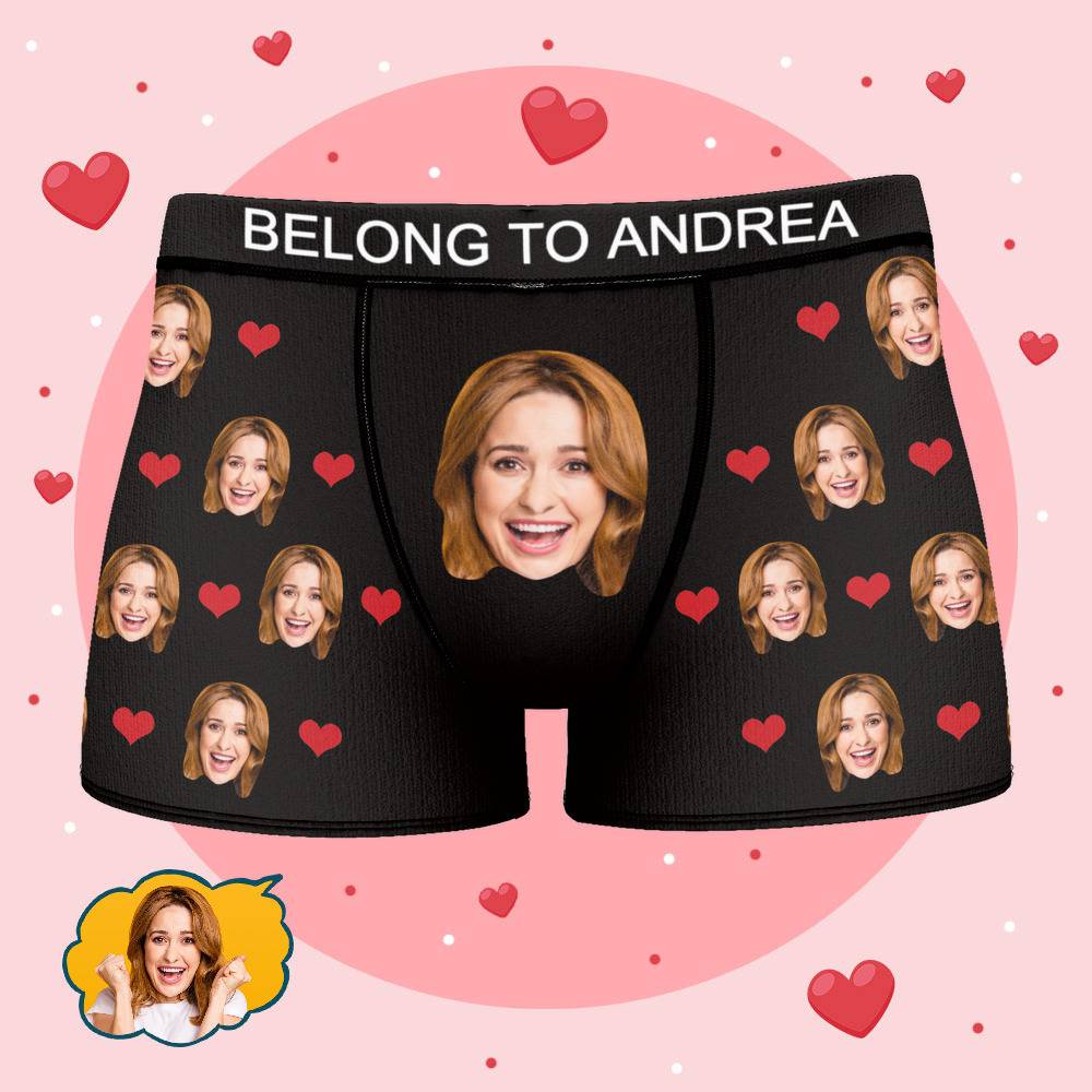 Andrea - Personalized Property of Name Boxer Custom Name Face Boxer with Text Inscribed Waist Anniversary Gifts for Boyfriend