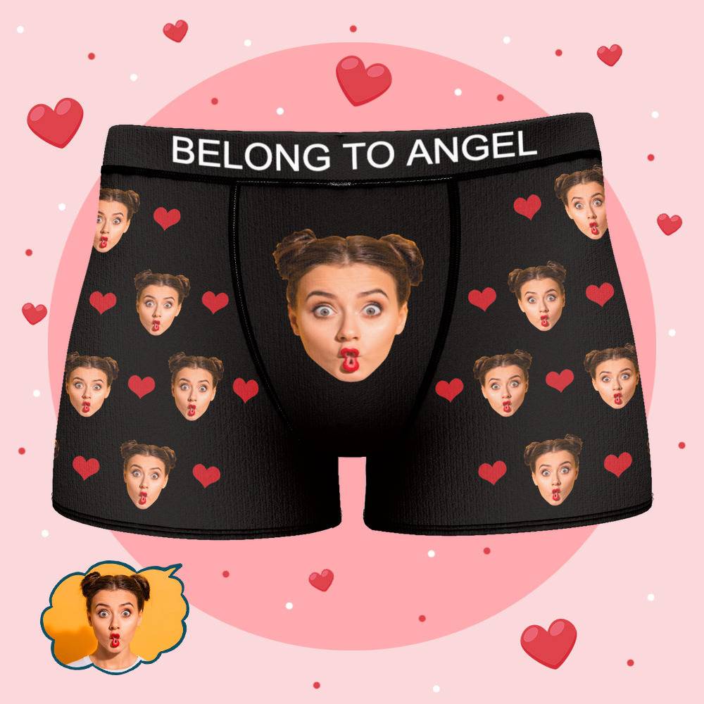Angel - Personalized Property of Name Boxer Custom Name Face Boxer with Text Inscribed Waist Anniversary Gifts for Boyfriend