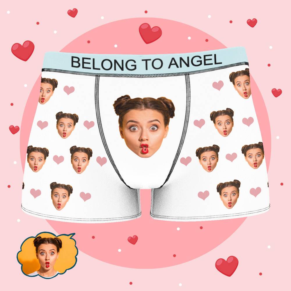 Angel - Personalized Property of Name Boxer Custom Name Face Boxer with Text Inscribed Waist Anniversary Gifts for Boyfriend