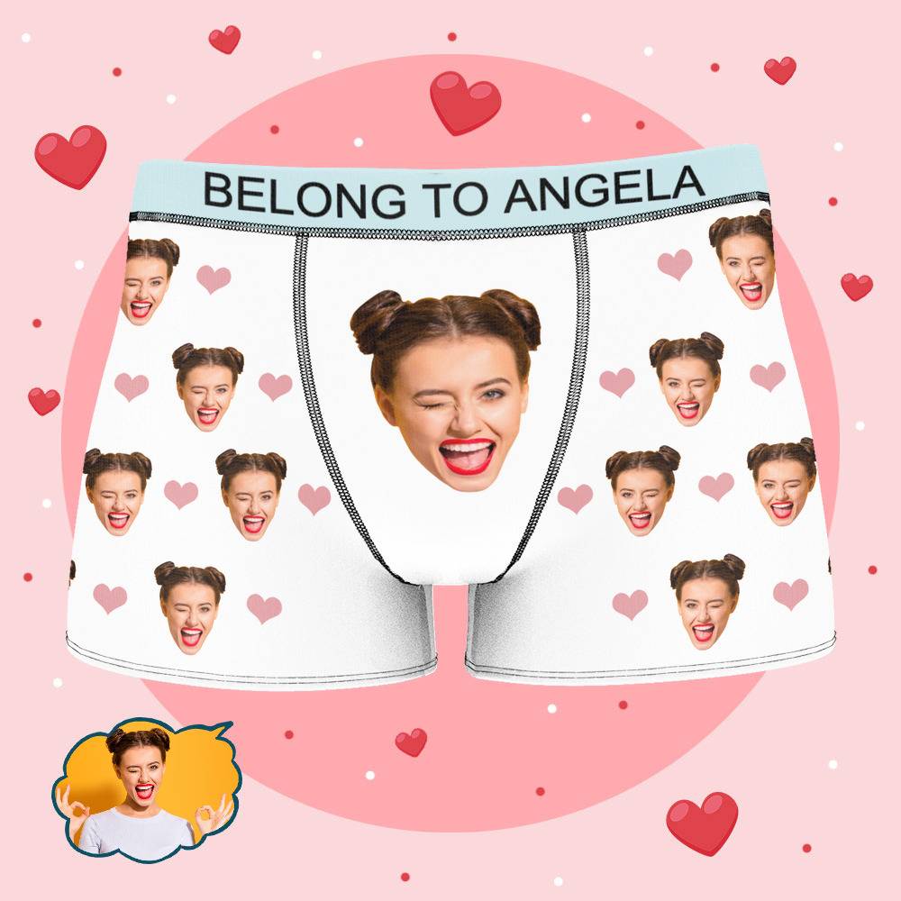 Angela - Personalized Property of Name Boxer Custom Name Face Boxer with Text Inscribed Waist Anniversary Gifts for Boyfriend