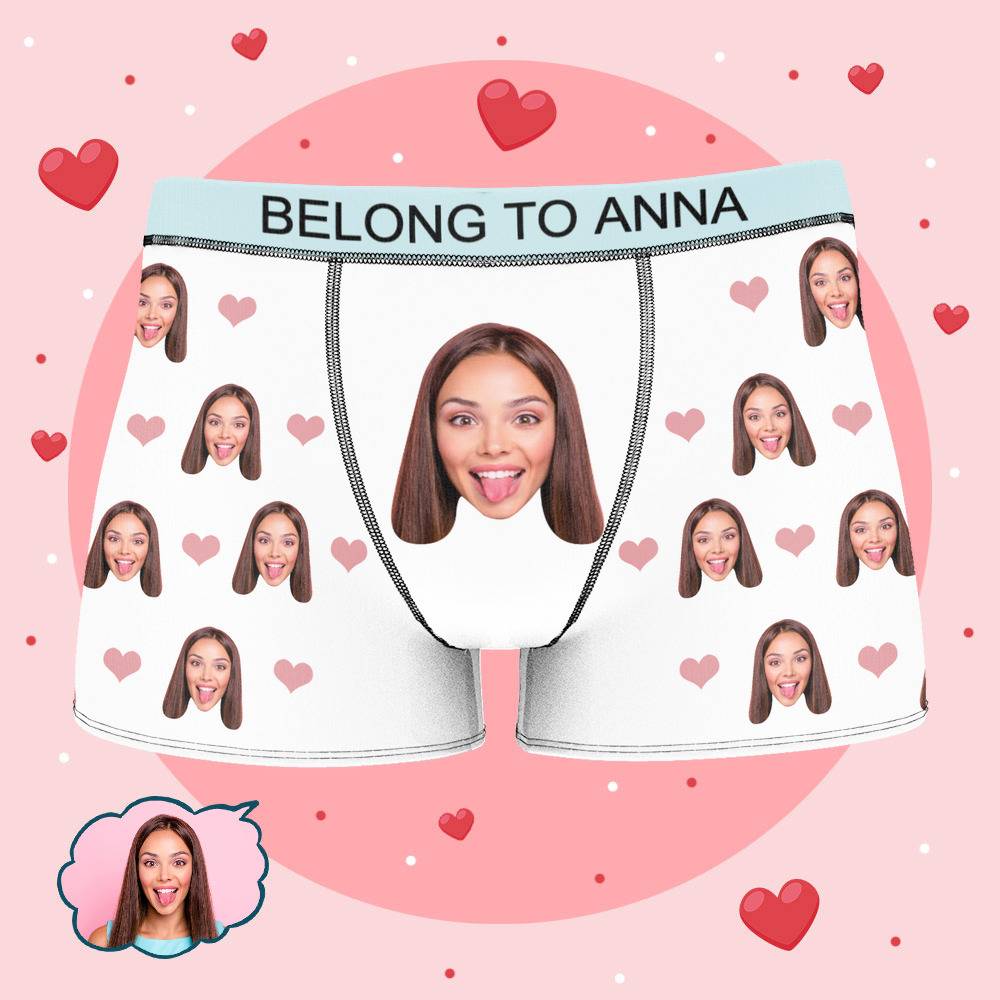 Anna - Personalized Property of Name Boxer Custom Name Face Boxer with Text Inscribed Waist Anniversary Gifts for Boyfriend