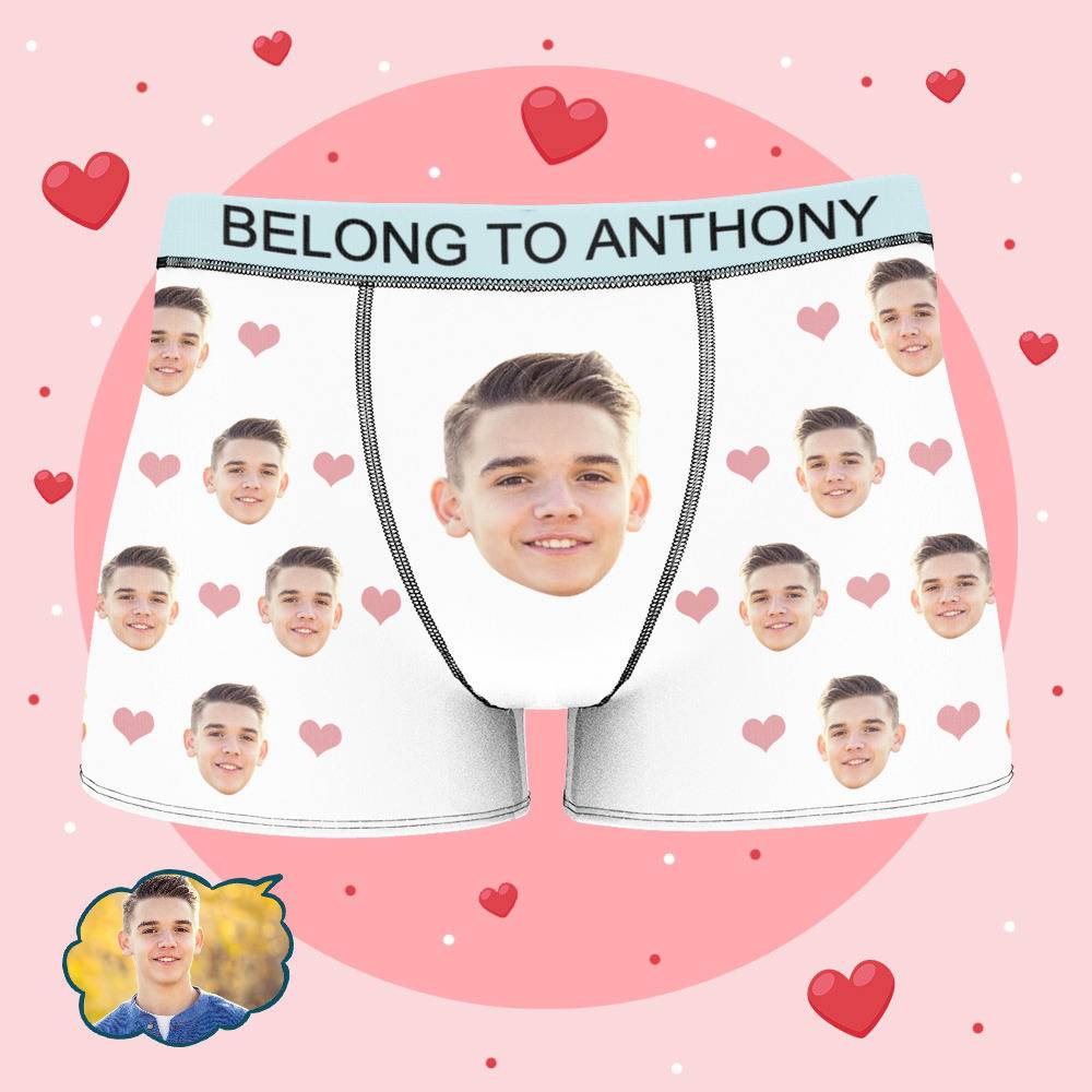 Anthony - Personalized Property of Name Boxer Custom Name Face Boxer with Text Inscribed Waist Anniversary Gifts for Boyfriend