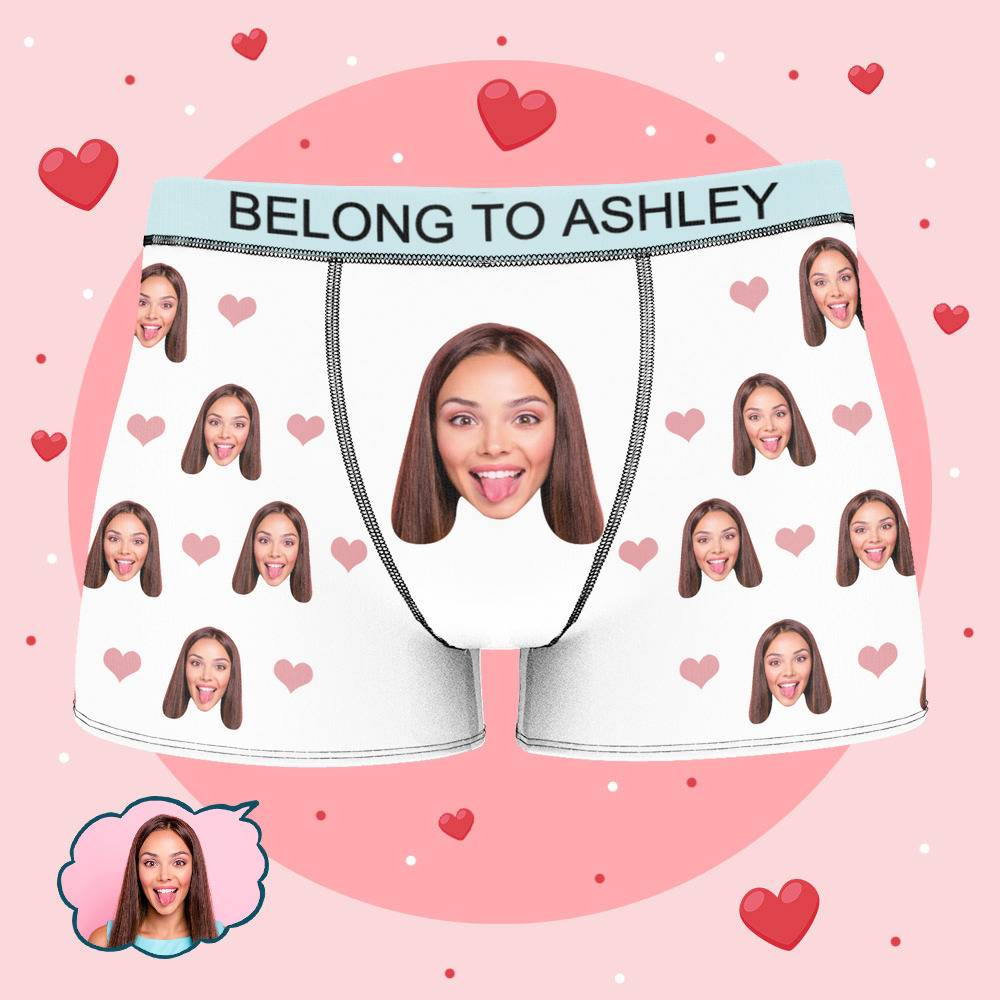 Ashley - Personalized Property of Name Boxer Custom Name Face Boxer with Text Inscribed Waist Anniversary Gifts for Boyfriend