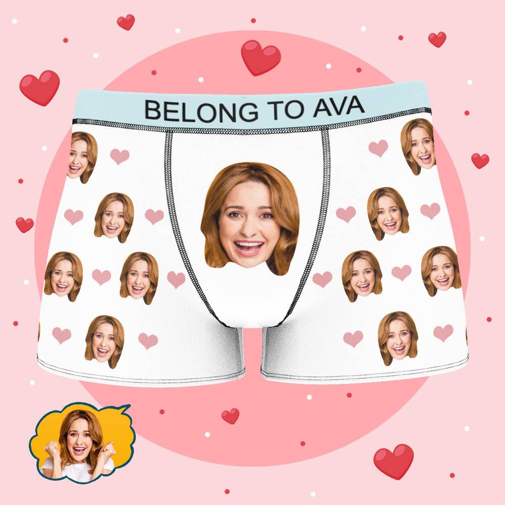 Ava - Personalized Property of Name Boxer Custom Name Face Boxer with Text Inscribed Waist Anniversary Gifts for Boyfriend