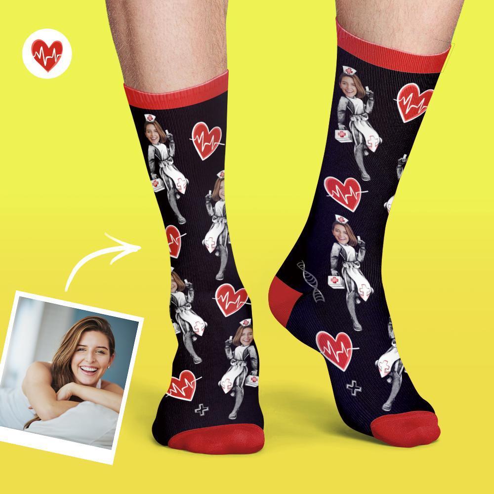 Custom Nurse Socks Add Pictures And Name - PhotoBoxer