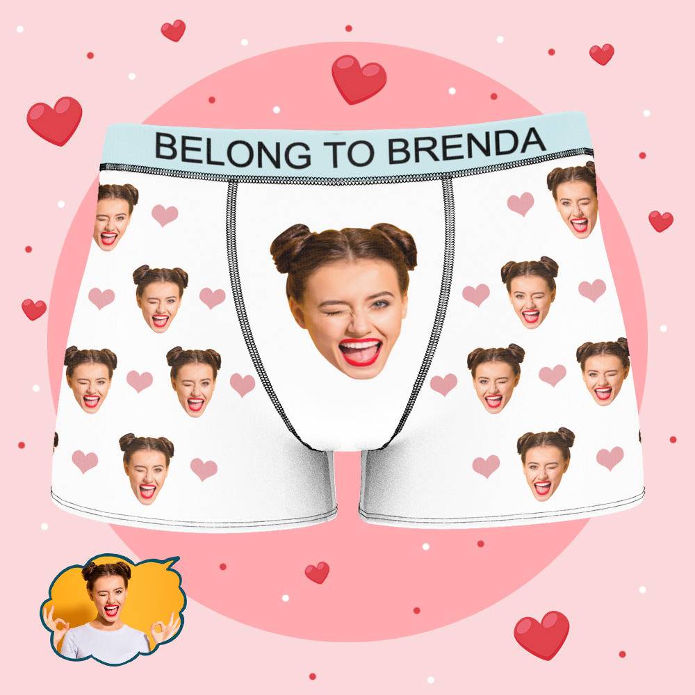 Brenda - Personalized Property of Name Boxer Custom Name Face Boxer with Text Inscribed Waist Anniversary Gifts for Boyfriend