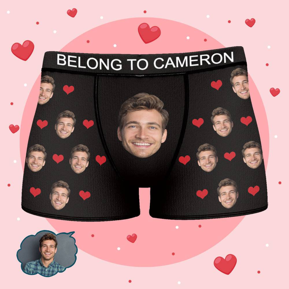 Cameron - Personalized Property of Name Boxer Custom Name Face Boxer with Text Inscribed Waist Anniversary Gifts for Boyfriend