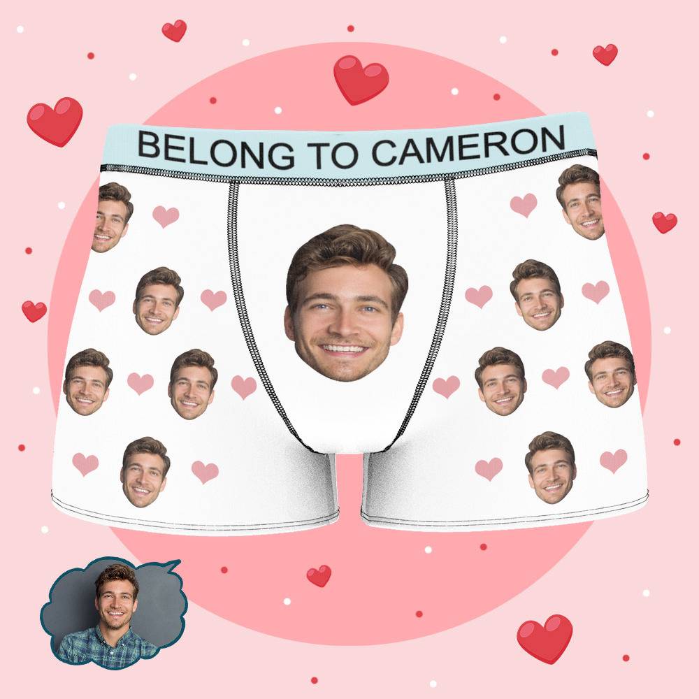 Cameron - Personalized Property of Name Boxer Custom Name Face Boxer with Text Inscribed Waist Anniversary Gifts for Boyfriend