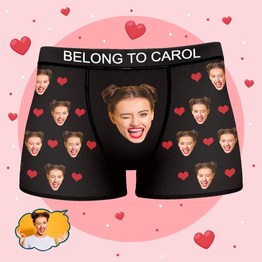 Carol - Personalized Property of Name Boxer Custom Name Face Boxer with Text Inscribed Waist Anniversary Gifts for Boyfriend