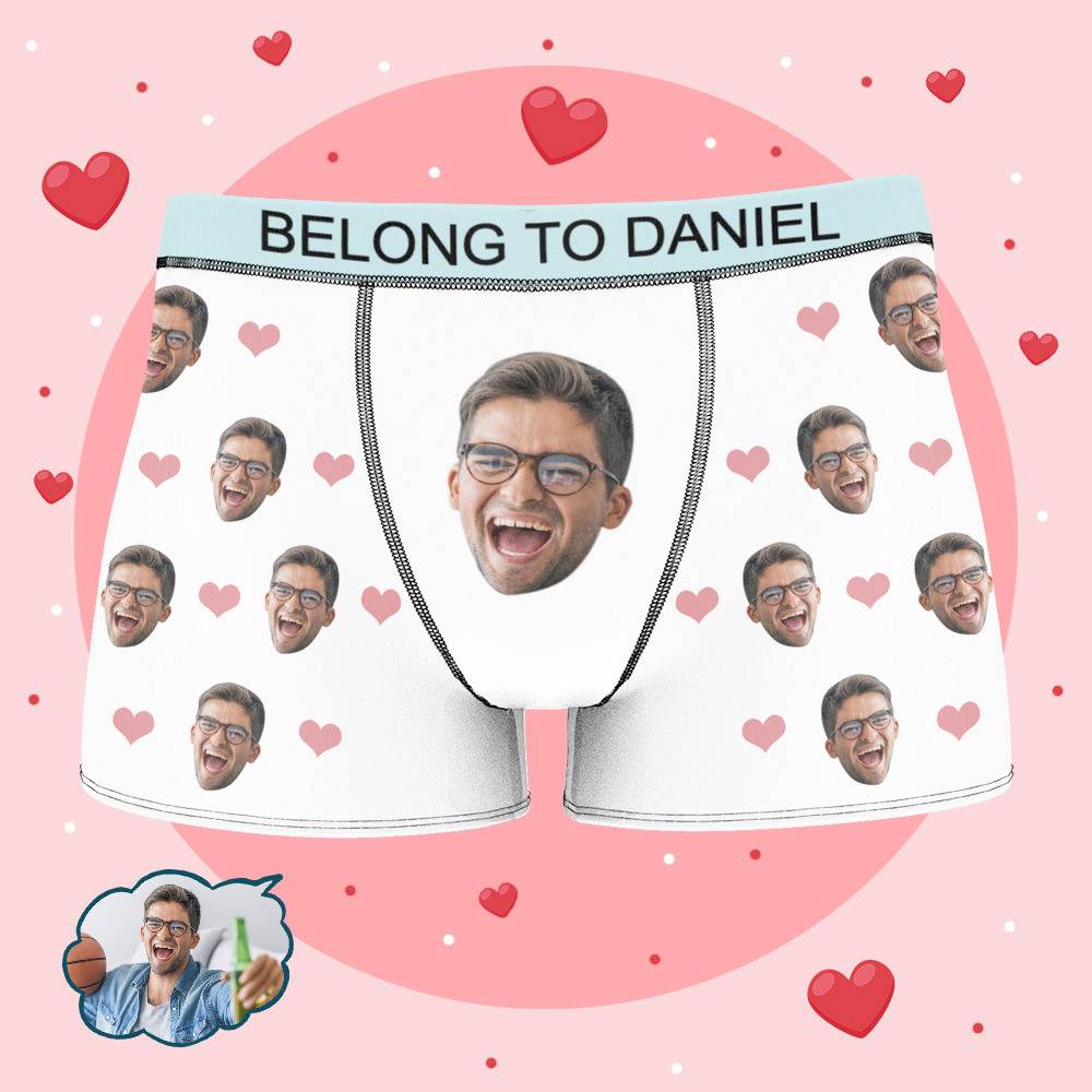 Daniel - Personalized Property of Name Boxer Custom Name Face Boxer with Text Inscribed Waist Anniversary Gifts for Boyfriend