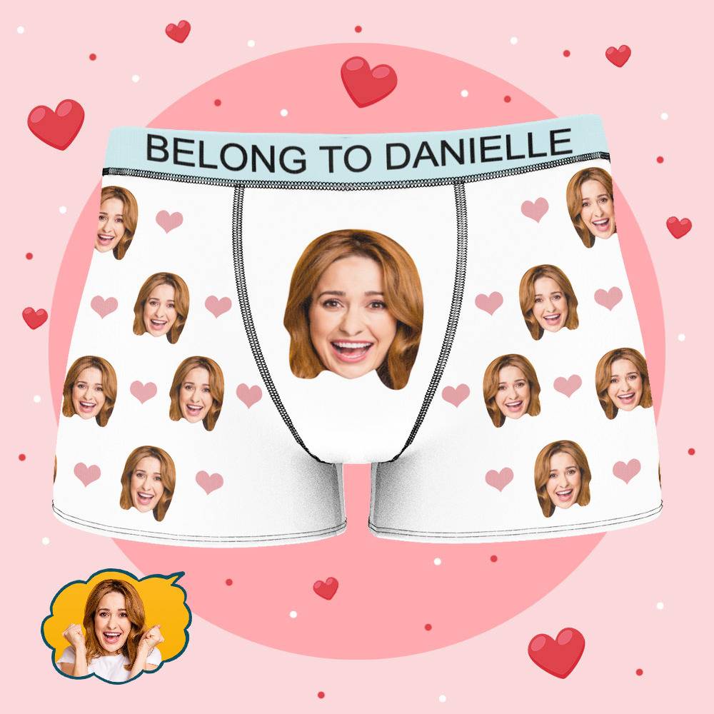 Danielle - Personalized Property of Name Boxer Custom Name Face Boxer with Text Inscribed Waist Anniversary Gifts for Boyfriend