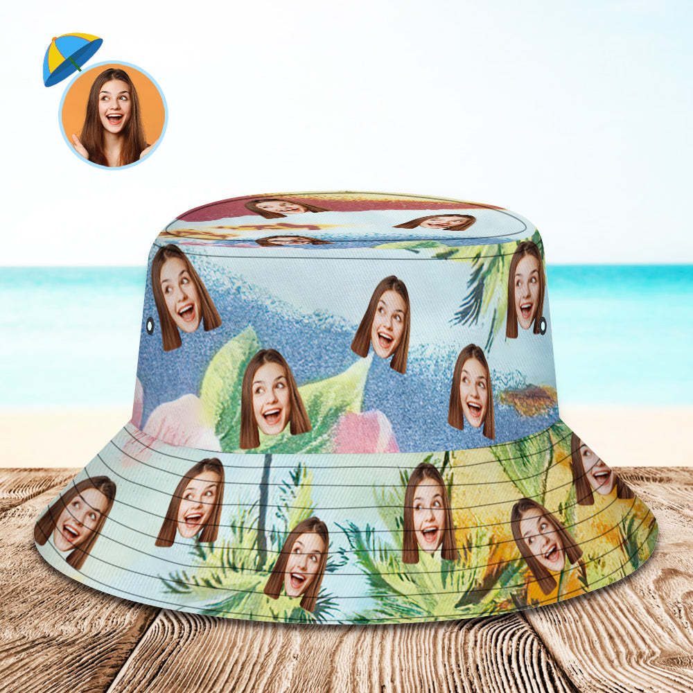 Custom Face Bucket Hat Unisex Personalized Photo Summer Cap Hiking Beach Hats - Tropical Flowers