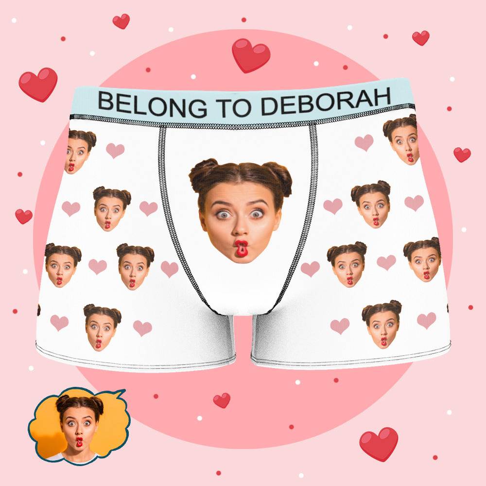 Deborah - Personalized Property of Name Boxer Custom Name Face Boxer with Text Inscribed Waist Anniversary Gifts for Boyfriend