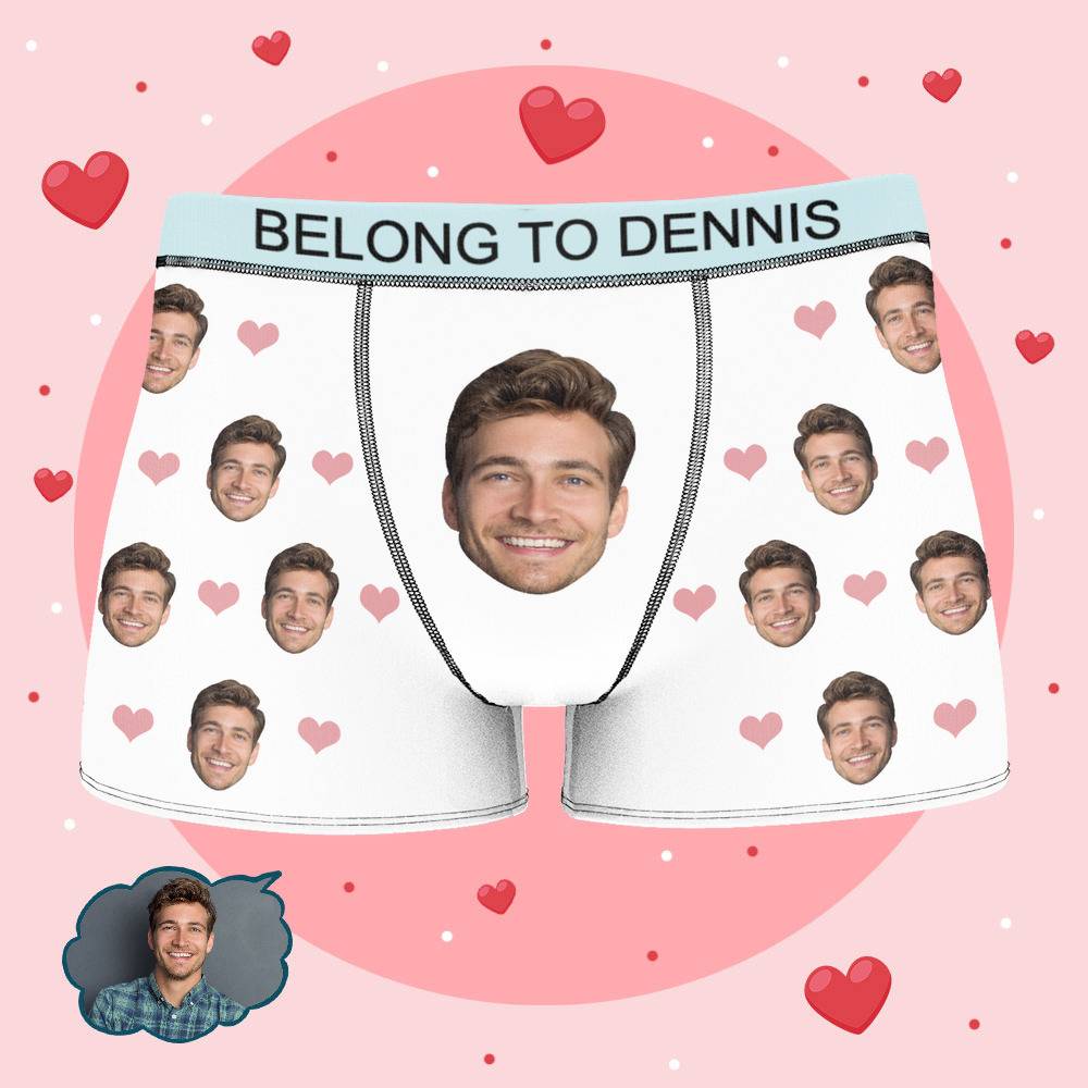 Dennis - Personalized Property of Name Boxer Custom Name Face Boxer with Text Inscribed Waist Anniversary Gifts for Boyfriend