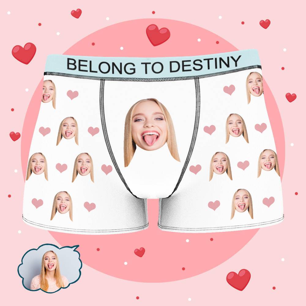 Destiny - Personalized Property of Name Boxer Custom Name Face Boxer with Text Inscribed Waist Anniversary Gifts for Boyfriend